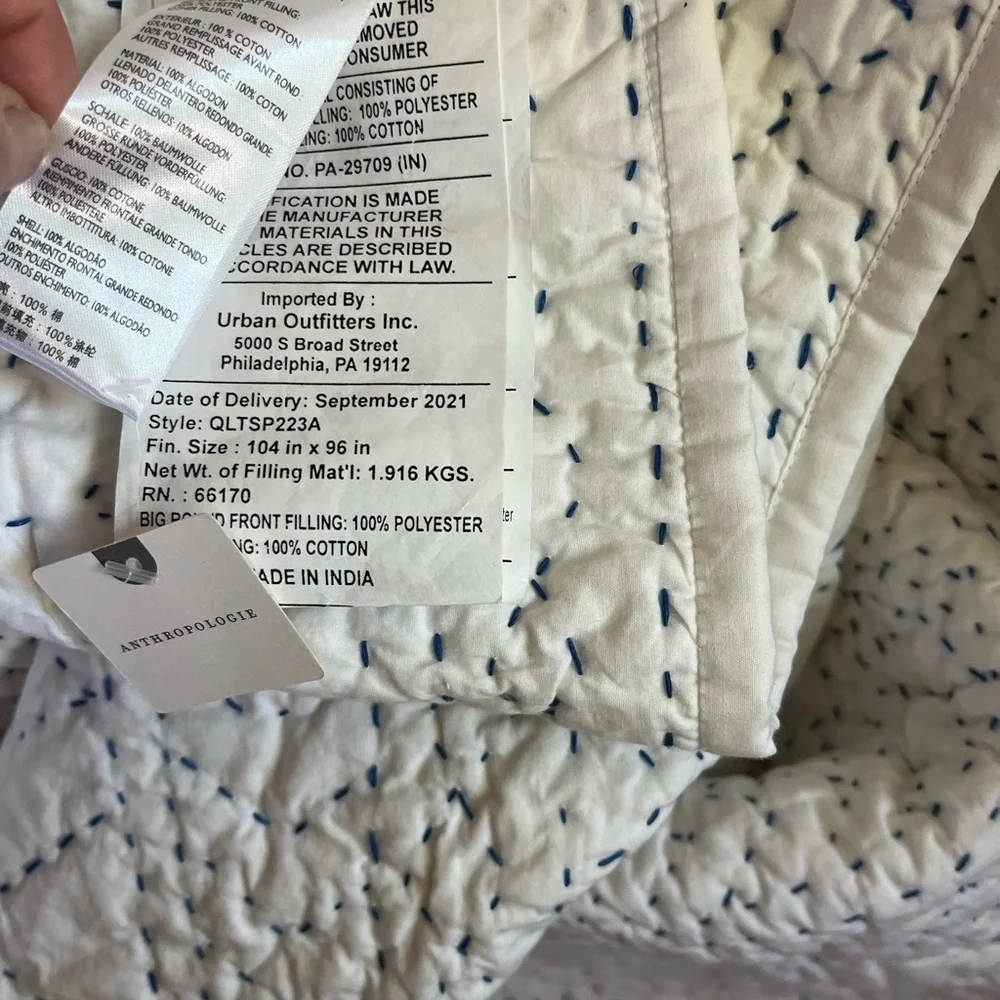 Anthropologie Hand-embroidered June Quilt Size King NWT